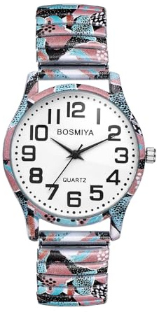 Lancardo Uhren Damen Elastische Damenuhren: Boho Analoge Quarzuhren Leicht Ablesbare Armbanduhren mit aufgedruckter Edelstahlarmband Stretchband Geschenke für Frauen Ältere bunt