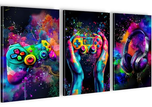 Runa Art Wandbild Spielkonsole Gamer Modern Bild auf Vlies Leinwand Graffiti Streetart Jugendzimmer Teenager Bunt 055530a