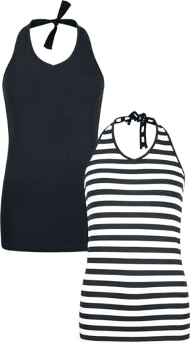 RED by EMP Damen schwarz/weiß gestreifte Neckholder-Tops im Doppelpack
