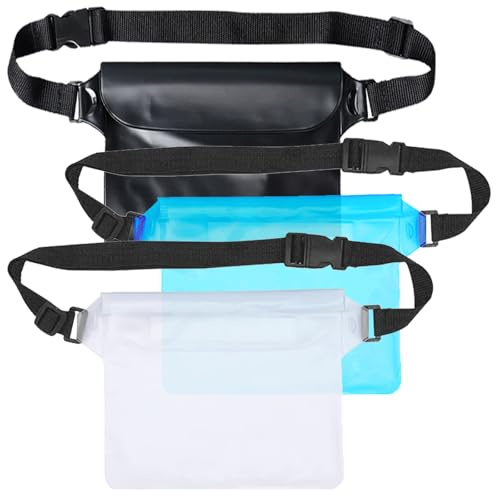 MLPKOI 3 Stück wasserdichte Tasche Bauchtasche Schwimmen, Wasserfeste Bauchtasche mit Unterwasser Handyhülle, Waterproof Bag für Wassersport, Schwimmen, Strand, Bootsfahrten, Wasserfeste Tasche