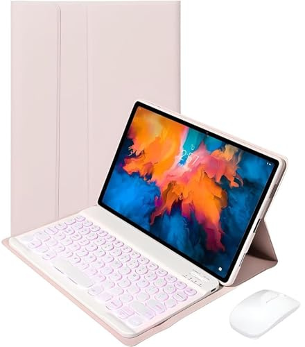 Keyboard Case for Lenovo Tab P11 (2nd Gen) 11.5 Inch TB350 2023, 7 Color Backlit Bluetooth keyboard with mouse, Pink