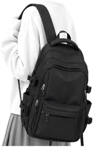 sikazan Schwarz Schulrucksack Teenager Mädchen Schwarzer Mit Laptopfach Rucksack Schule Groß Schultasche Damen, School Bag School Backpack Black Boys Girls
