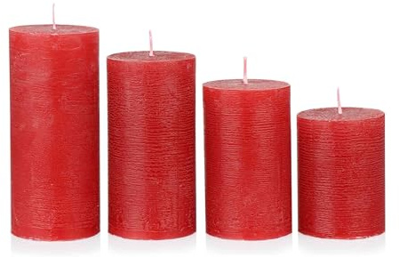 NKlaus Adventskerzen aus Wachs, rustikal in Weinrot, Ø 6 cm, 4 Stück | lange Brenndauer; Höhen: 80mm, 100mm, 120mm und 140mm
