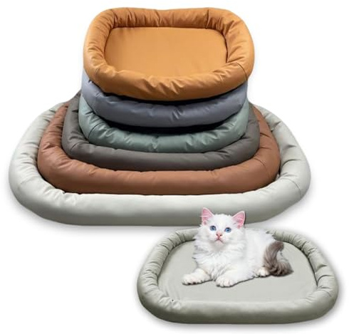 Waigg Kii Großes Hundebett, Leder, wasserdicht, beruhigendes Katzenbett, Anti-Angst-Schlafmatte, Haustierbetten, Nackenstütze zur Entspannung der Gelenke, Matratze, rutschfest (Grau, M 55 x 45 cm)