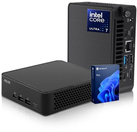 ASUS NUC 14 Pro Mini Desktop, Intel 16-Core Ultra 7 155H, 16 GB DDR5, SSD 512 GB, Wi-Fi 6E, supporto 4 display 4K, Thunderbolt 4, HDMI, Bluetooth, Windows 11 Pro, nero, PC AI per casa/business/gaming