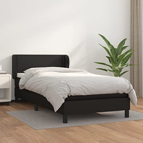 Yunovire Boxspringbett 80x200 cm, Schwarz Kunstleder, Höhenverstellbares Kopfteil, Taschenfederkernmatratze, Mittelharte Unterstützung, Modernes Schlafzimmermöbel
