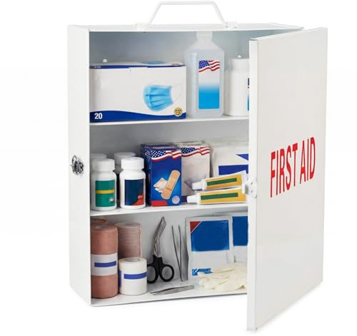 Timgle First Aid Kit with Lock 3 Shelf Wall Mount Medicine Cabinet White