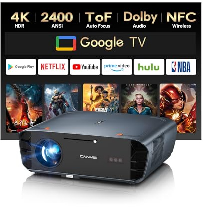2400 ANSI Daytime 4K Projector【& 35W*2 DB/DTS】Smart Home Projector with WiFi6 and Bluetooth5.4 AI-ToF Autofocus Auto Lens Cap HDMI eARC CEC, 64GB Premium Projectors for Outdoor Movie