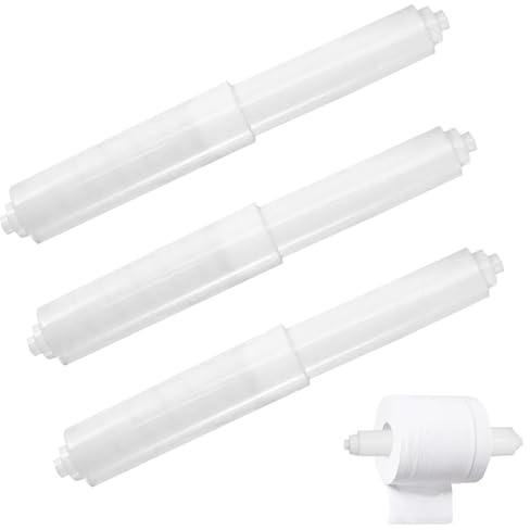 3 Pcs Plastic Toilet Tissue Roll Holder, Toilet Paper Holder, Spring Loaded Toilet Roll Holder Insert in Bathroom Replacement Roller Spring Loaded Spindle for WC (White)