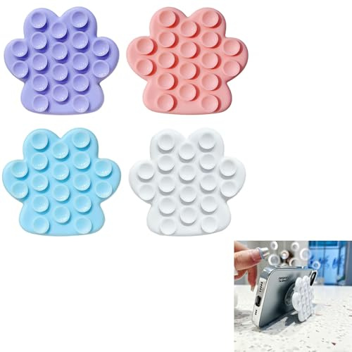 4PCS Silicone Suction Cup Phone Case Mount, Silicon Sticky Phone Grip with Higher Suction Power, Multipurpose Phone Suction Pad for All Cellphones, Mobile Phone holders for Selfies and Videos (cat)