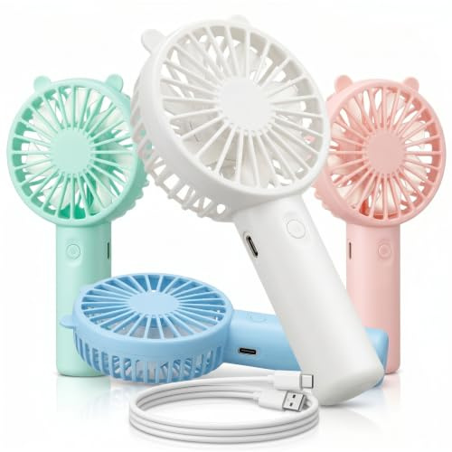 Weewooday 4 Pack Mini Handheld Portable Fan,USB Rechargeable | Fits Summer Cooling and Travel, 3 Speed Settings, Cute and Small, Bear Ears Design, Easy Carrying, Ideal for Kids Girl Women