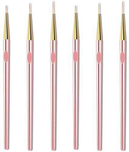 PATKAW Professional Nail Art Liner Brushes Set 6Pcs with Electroplated Metal Handle Rose Gold for DIY Nail Painting at Home and Salon