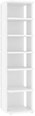 QJBSAVVA Zapatero blanco estrecho con 6 compartimentos de madera, estante alto para pasillo y pasillo, almacenamiento de zapatos para esquinas estrechas y escaleras, 27,5 x 27 x 102 cm