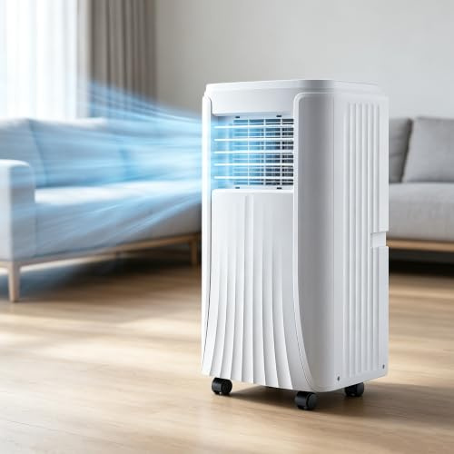 JIANGSS Climatiseur Portable Silencieux, Refroidisseur Mobile Compact avec Filtre à poussière et Drainage continu, écran LED et télécommande, pour Chambre ou Appartement 12000btu