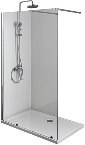 Sanotechnik Duschwand Glas Elegance - Mit Teleskophalterung - Duschtrennwand, Begehbare Duschabtrennung, Glaswand - In 4 verschiedenen Größen 150 x 195cm