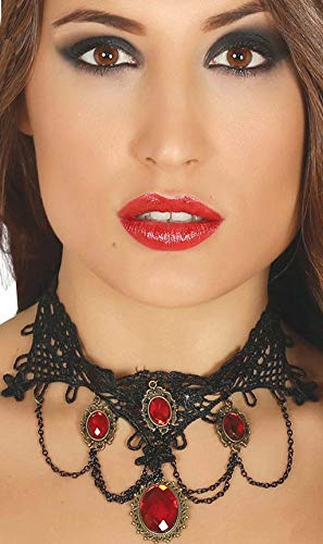 FIESTAS GUIRCA | Halskette mit Rubinen – Modeschmuck für Prinzessinnen- oder Marquesa-Kostüme zu Halloween und Karneval – Elegantes Accessoire für erwachsene Frauen – Ideal für Partys und Feiern – Sch