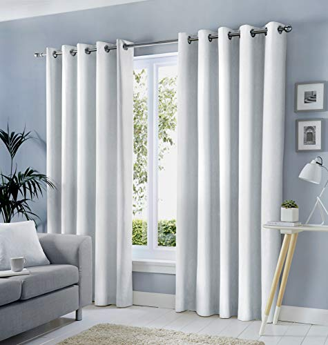 Fusion White W66 x L90 Eyelet Curtains-100 Bedroom/Living Room Door Curtain-Thermal Drapes/Window Treatment-Sorbonne Collection, Cotton, Polyester, 66 Width x 90 Drop (168 x 229cm)