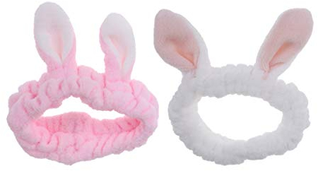 Minkissy 2 stücke hase ohr stirnband weiche make-up haarband kosmetische dusche gesicht waschen headwrap für frauen (rosa und weiß)