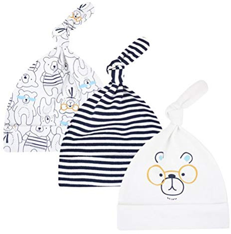 CuteOn 3 Pack Baby Beanie Knoten Hut Neugeboren Jungen Mädchen Baumwolle Einstellbar Kappe zum Baby 0-6 Monate