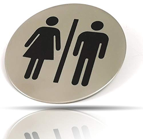 Kerafactum Damen Herren WC Schild Mixed Herrentoilette Damentoilette Toilette Toilettenhinweis Hinweisschild Türschild Toiletten Rund Edelstahl Matt Pictogramm rundes Schild Selbstklebend Aufkleber