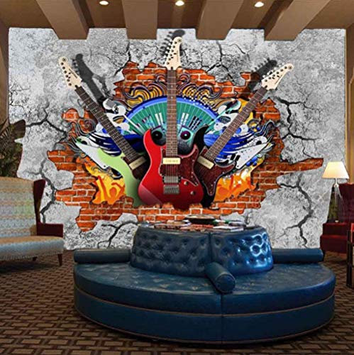 Papier Peint Mural Poster Géant 3D Salon Chambre Télévision Fond Mur Décoration De La Maison，Art De Graffiti Rock Guitare，350X250Cm