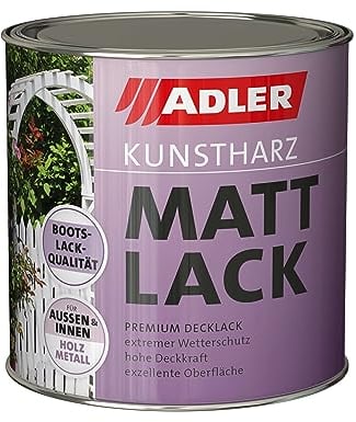 ADLER Kunstharz Mattlack Grün, RAL6002 Laubgrün 750 ml - Lack matt, geruchsarm gute Wetterbeständigkeit und hohe Deckkraft - Kunstharzlack in Bootslack Qualität