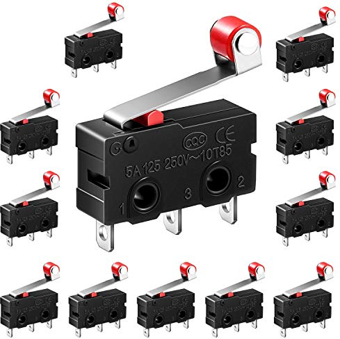 beihuazi® Micro Interrupteur Fin de Course Micro Switch SPDT Snap Action 12pcs 125-250V 5A SPDT 1NO 1NC 3 Broches Levier de Rouleau