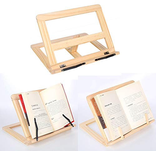 Holz-Kochbuchständer, Notenbuchständer, Leseständer, Küchenständer mit 2 Metall-Seitenhaltern für Kochbücher, Rezepte, iPad, Tablets