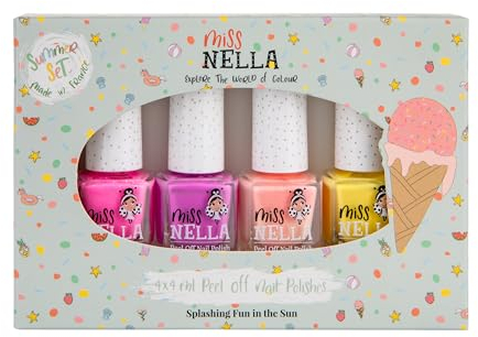 Miss Nella magische Safari Glitzer Nagellack 4er Set: rosa, rot Lila & blau, abziehbarer Nagellack speziell für Kinder, Peel-Off-Formel, ungiftig, wasserbasiert und geruchsneutral (Summer)