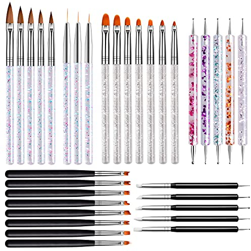 EBANKU 33pcs Acrylic Double Ended Nail Art Brushes, UV Gel Flower Painting Pen Liner Extension Brush Set for DIY Nail Salon