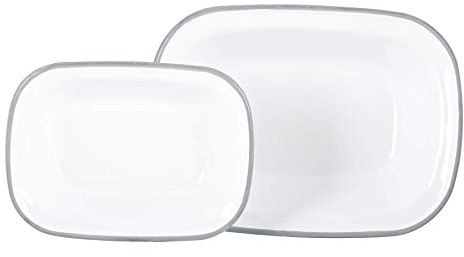 Argon Tableware Enamel Pie Dish Set - 2 Piece - Grey Rim - Dishwasher Safe Pie Dishes Enamel Cookware Oblong Pie Dish Oven Tray Bakeware Pastry Casserole Roasting Tin