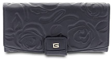GIUDI ® - Damengeldbörse mit Rosenmuster auf Kalbsleder, echtes Leder, Kartenfach, Münzfach
