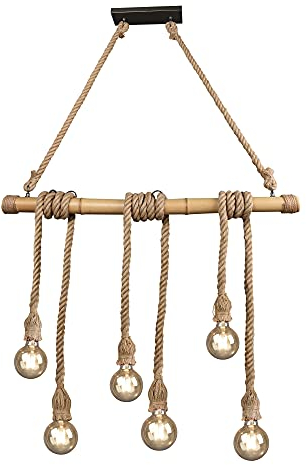 Reality Leuchten Wilma R30130626 - Lampadario a sospensione, in bambù, marrone sisal, 6 x E27