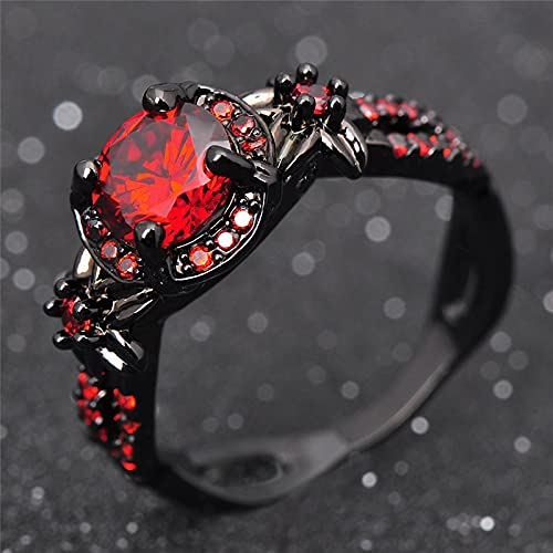 Ring Ringe Damen Bijouterie Herren Luxus Weiblicher Grüner Runder Stein Ring Charme Schwarz Gold Eheringe Für Frauen Versprechen Liebe Blume Verlobungsring 9 Rot