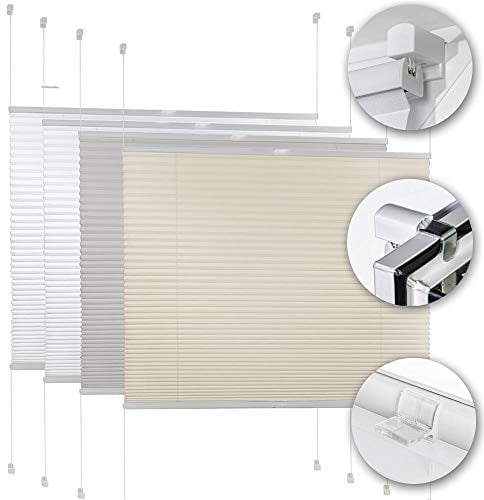 Plissee Klemmfix [Grau, 95x220 cm] ohne Bohren für Tür & Fenster, Faltrollo mit einfacher Montage/Bietet optimalen Sichtschutz und Privatsphäre, idealer Sonnenschutz