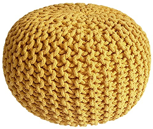 Pouf Ø 45 cm Sitzpouf Sitzpuff Grobstrick-Optik Pouf Strick Bodenkissen Höhe 30 cm Sonnengelb Strickhocker