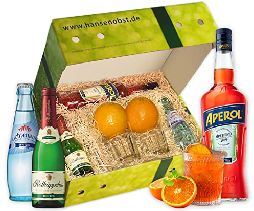 Hansen Obst - Geschenkbox Aperol Spritz-Cocktail - Cocktail Mix Set - Präsentkorb Cocktail-Starter-Set - Geschenk Cocktail Liebhaber (Die Moderne)