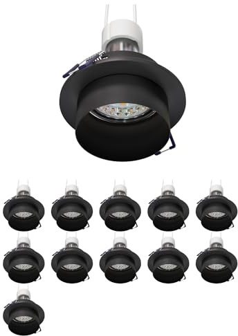 ledscom.de 12x Deckeneinbaurahmen KRON, rund, schwarz matt, inkl. GU10 LED 227lm, warmweiß