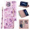 UEEBAI Wallet Case for iPhone 11 6.1 inch, Premium PU Leather Magnetic Geometric Marble Pattern Handbag Zipper Pocket Case Kickstand Card Slots Shockproof Flip Cover for iPhone 11- Flower Purple