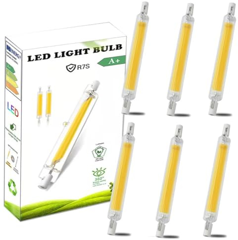 AEPOYU R7s LED 78mm Dimmbar Lampen, COB 6000K Kaltweiß Glühlampen, 10W R7S LED 78mm Glühbirne Ersatz 100W Halogen Leuchtmittel, 360° Abstrahlwinkel, AC 220-240V, 2 Stück.
