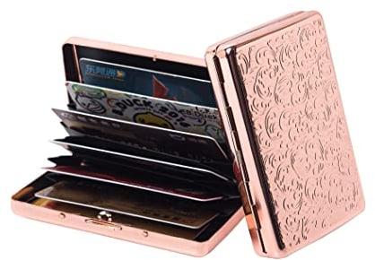 HAPUTDY Étui de Protection en métal RFID pour Cartes de crédit/Voyage (7 Cartes, Rose Gold)