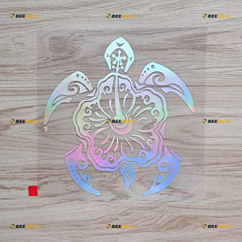 Holografisch Irisierend Farbe, 15,2cm - Hawaii Hibiskus Blume Tribal Schildkröte Vinyl Aufkleber Sticker - für Auto Boot Laptop 05081 Kein Hintergrund Konturschnitt