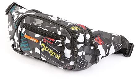 Minicloss Bauchtasche Camouflage Wasserdicht Hüfttaschen, Jungen Gürteltasche mit verstellbaren Breitem Gurt für Jungen Teenager Outdoor Reiten (Grau)