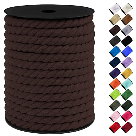 LEREATI Makramee Garn 10mm x 23m, Baumwollkordel Bunt Baumwollseil Geflochten Baumwollschnur, Baumwollgarn für DIY Basteln Hängepflanze Pflanze Aufhänger Wandbehang Weben Dekoration (Kaffee Dunkel)