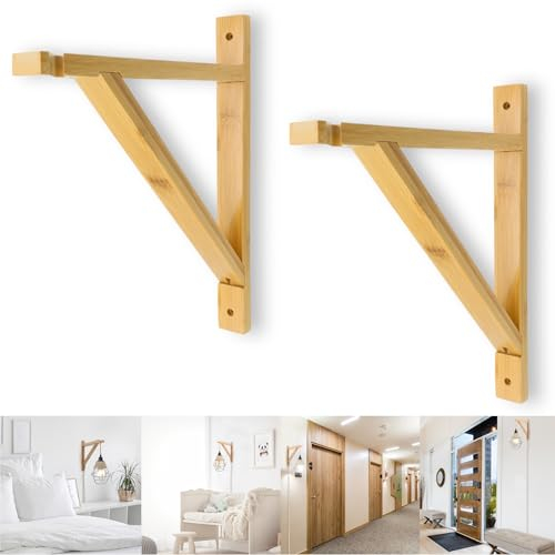 luXva® Bambus Wandhalterung für Pendelleuchte, 2er Set Lampenhalter für DIY Wandleuchten, dekorative Boho Hängelampen Halterung aus Holz für verschiedene Lampenaufhängungen, Natur (Boho classic)