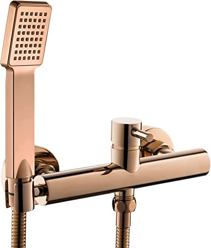 YRUIIA Robinet de Baignoire avec Douchette à Main, Mitigeur de Baignoire Laiton Mitigeur de Douche Montage Mural Monocommande Robinet de Douche avec Tuyau 1.5M,Rose Gold