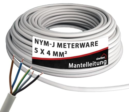 siwitec NYM-Kabel | NYM-J 5x4 mm² | 53 m Kabel | Meterware 3-100 m | Stromkabel nach Maß | Installationskabel | Mantelleitung - Made in Germany