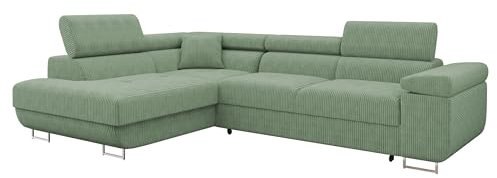 Mirjan24 Ecksofa Torezio Cord mit Bettkasten, Einstellbare Kopfstützen, Sofa mit Schlaffunktion, Eckcouch für Wohnzimmer, L-Form Couch mit Bettfunktion (Poso 47, Seite: Links)