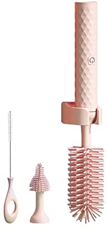 VALINK Electric Bottle Brush for baby,Electric Silicone Bottle Brush Set,Baby Bottle Cleaning Brush,Bottle Nipples Straw Cleaner Brush,USB Rechargeable Pink