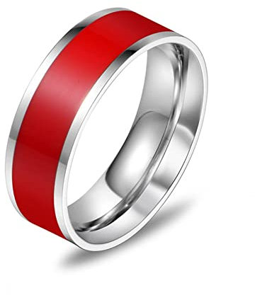 Große Ringe, Zarte Ringe Titan Edelstahl Roter Emaillering Breite 7mm Freund Geschenk Ring Größe 57 (18.1)